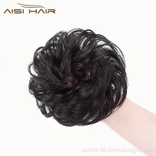 Aisi Hair Brazilian Human Hair Curly Black Chignon Bun Elastic Rope Rubber Band Hairpiece Clip In Extension For Black Women